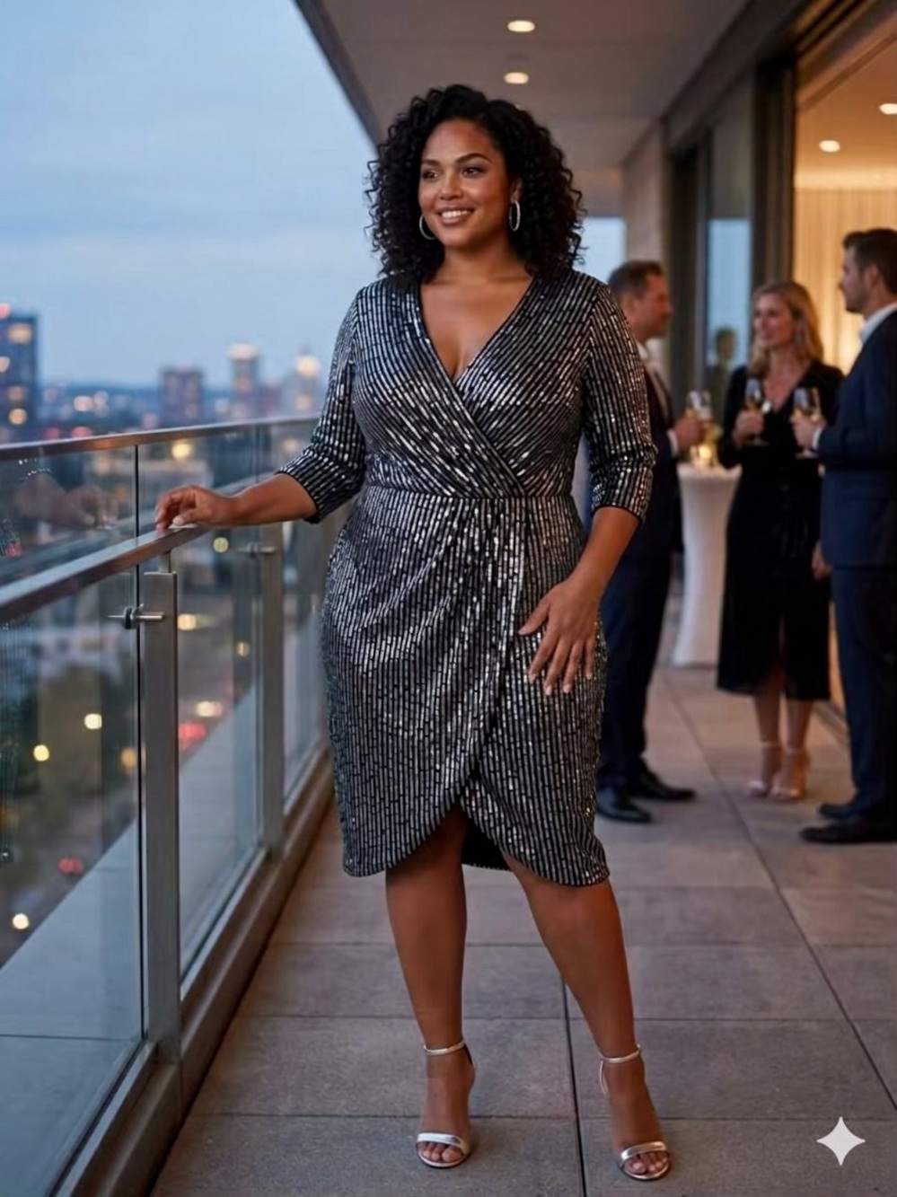 Lane Bryant Crossover Sequin Velvet Sheath Wrap Dress - Black/Silver Size 16